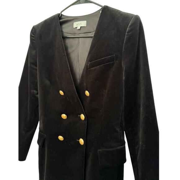 A.L.C Chelsea Velvet Jacket Mini Dress V neck in black with gold buttons size 6 - Picture 6 of 15